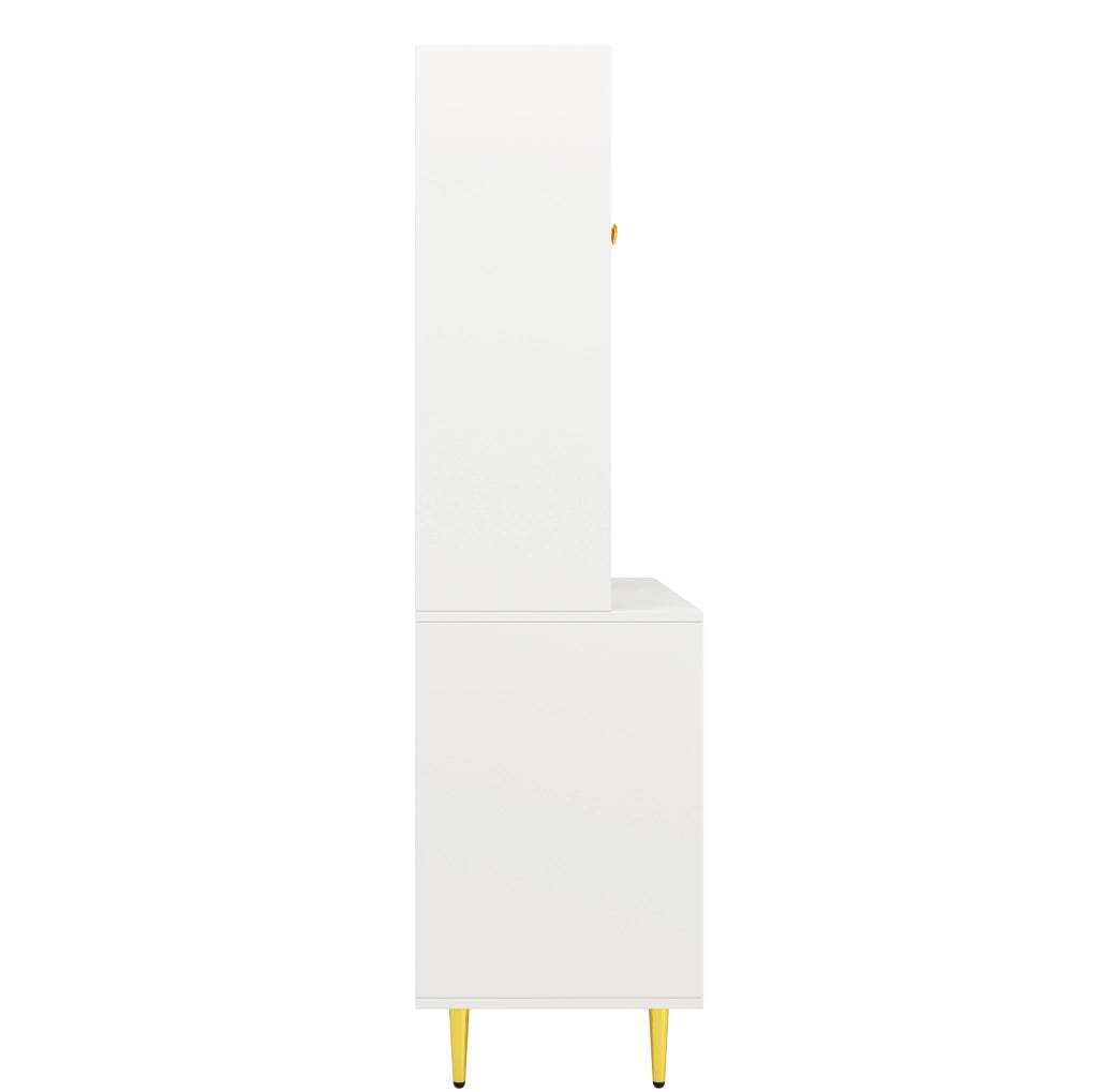 Credenza 145x39x171 cm con porte in vetro; portabottiglie e ampio spazio contenitivo in MDF bianco