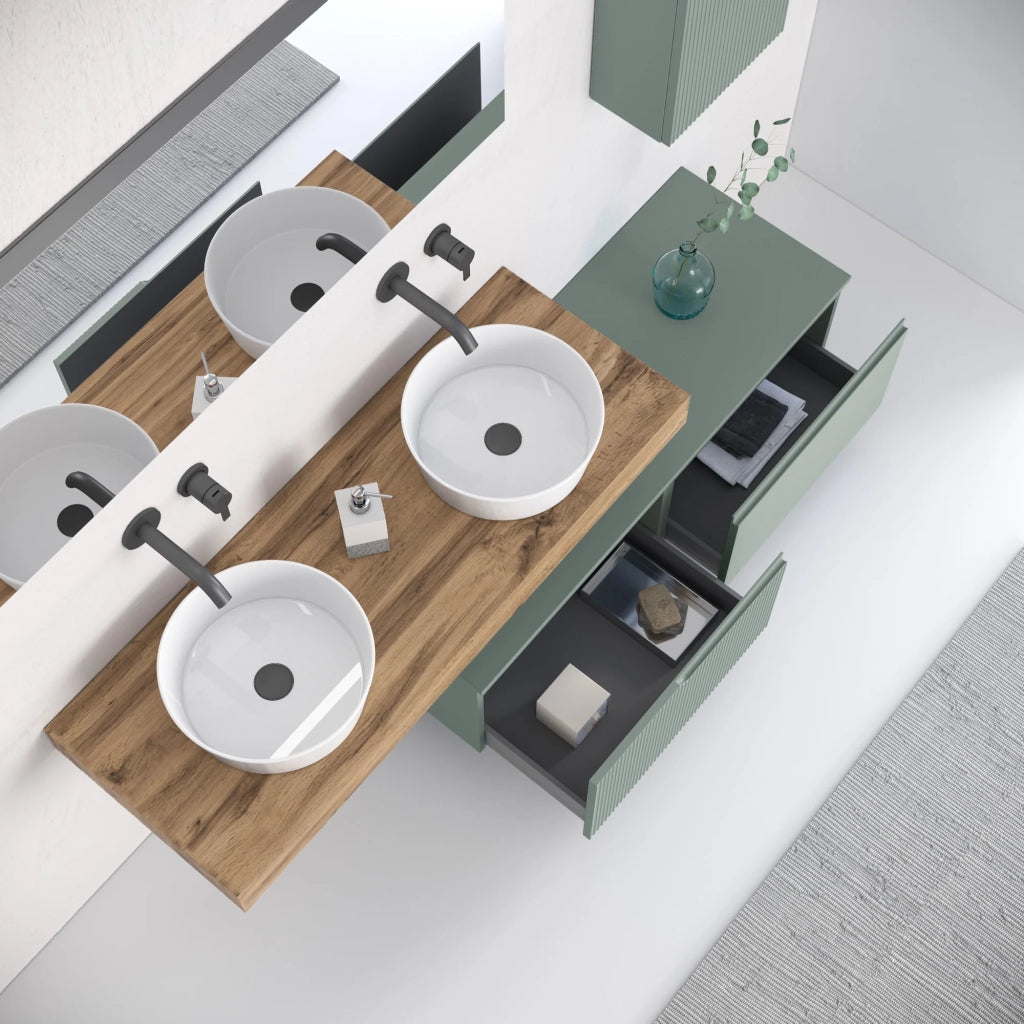 Composizione doppio lavabo 7 pezzi VENERE quercia / salvia