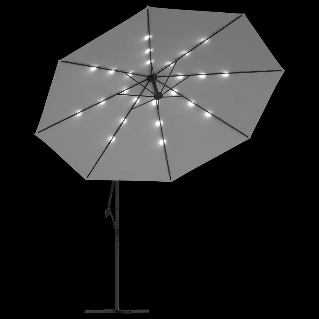 Ombrellone a Sbalzo con LED e Palo in Metallo-Ombrello da giardino 350 cm Sabbia