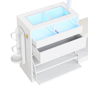 Mobile Ingresso 6 in 1 con Vetrina; Toeletta; Panca Portascarpe; Scarpiera Ribaltabile; Specchio Girevole e LED; Bianco