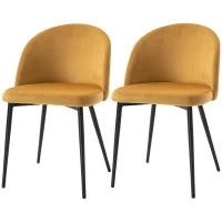 Set di 2 Sedie per Sala da Pranzo e Cucina Imbottite in Velluto, 49x50x77cm, Giallo