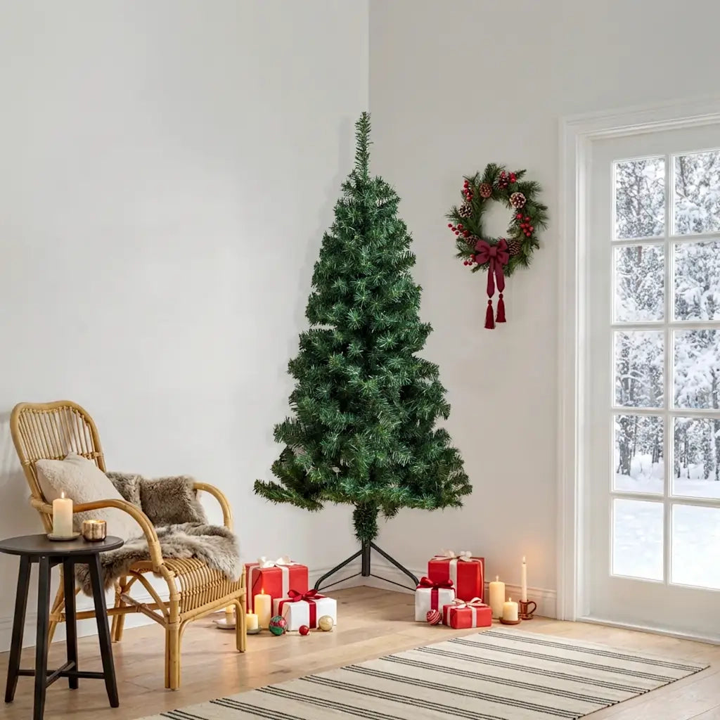 Albero di Natale Artificiale ad Angolo con Supporto Verde 180 cm PVC 329164