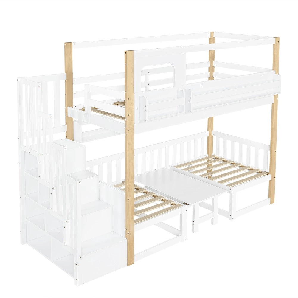 Letto a Castello per Bambini con Tavolo e Libreria ¨C MINIMAL ¨C Pino Multistrato Bianco 90x200