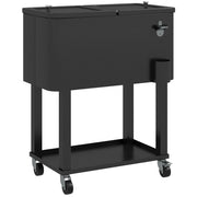 Carrello Portaghiaccio con Ruote e Portabottiglie 56L per Esterno ¨C zephmum ¨C 67x35x80 cm Nero
