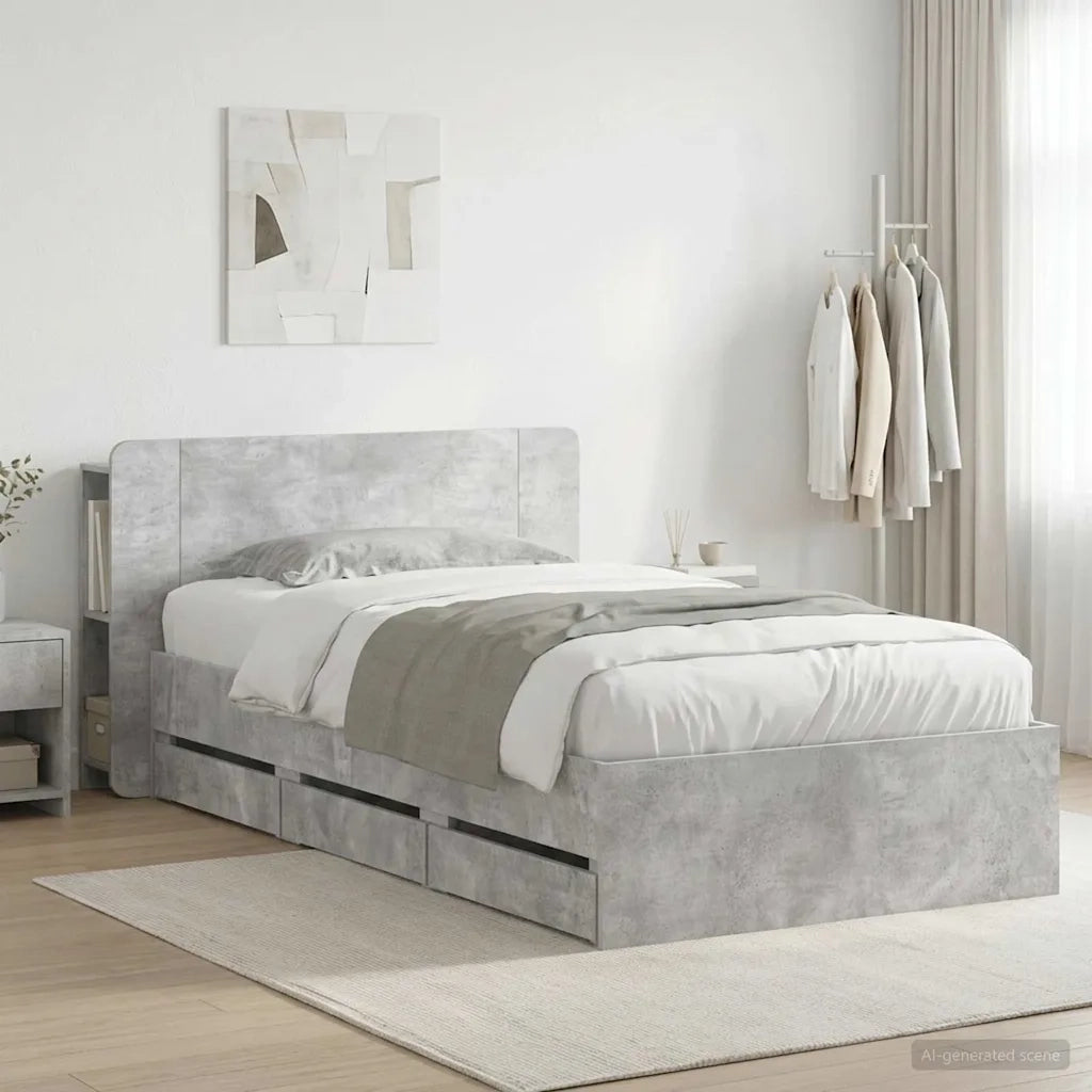 Struttura del letto con stoccaggio e testata Grigio Cemento 3433920