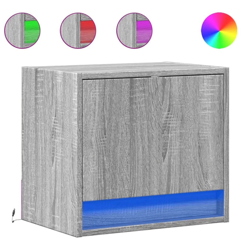 Comodini a Parete con luci LED 2 pz Grigio Sonoma 852086