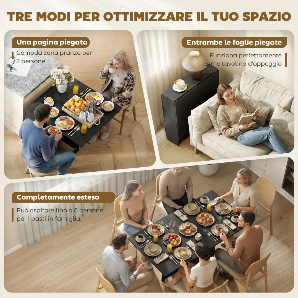 Tavolo Pieghevole in Legno per 4-6 Persone ¨C Minimal ¨C Nero 75x140x74 cm