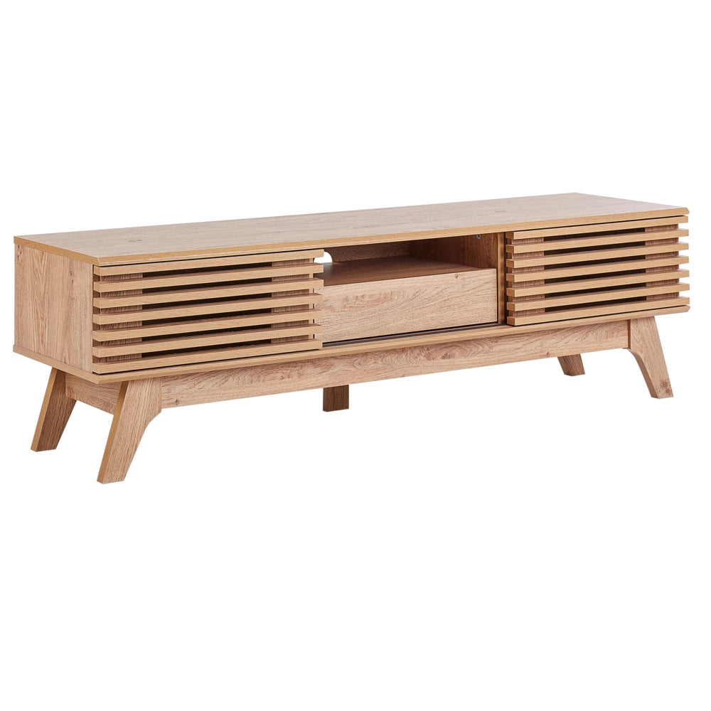 Mobile TV con ante scorrevoli e cassetto legno chiaro stile moderno contemporaneo
