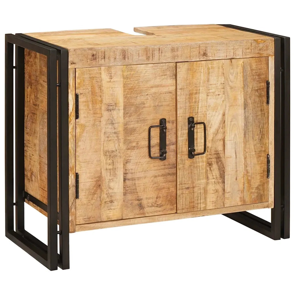 vidaXL Mobile sottolavabo con porta Legno massello di mango e ferro