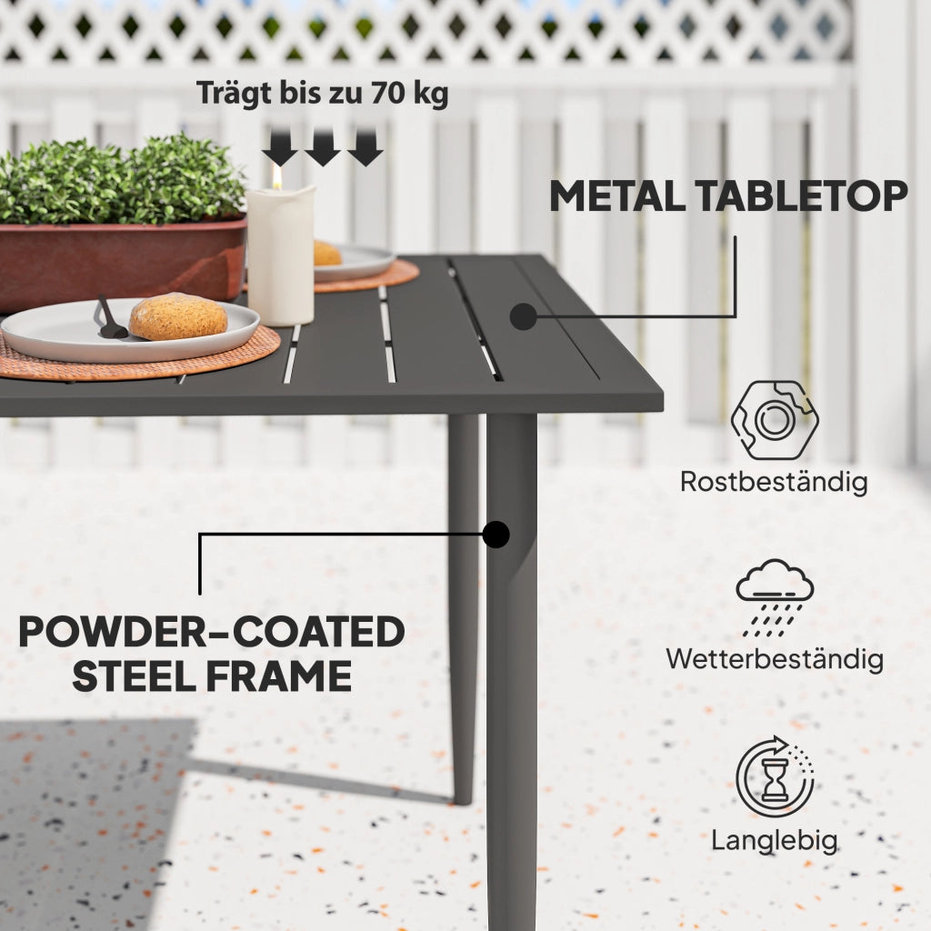 Tavolo da giardino 150x90cm ¨C Zephmum ¨C Tavolino da esterno in acciaio nero con foro per ombrellone