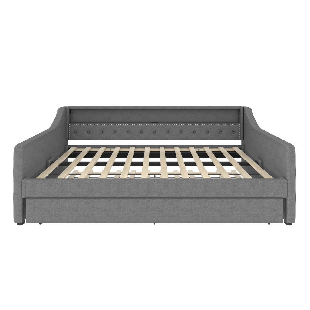 Lettino diurno 90x200; letto estraibile; luci LED; porta USB per ricarica; lino; grigio