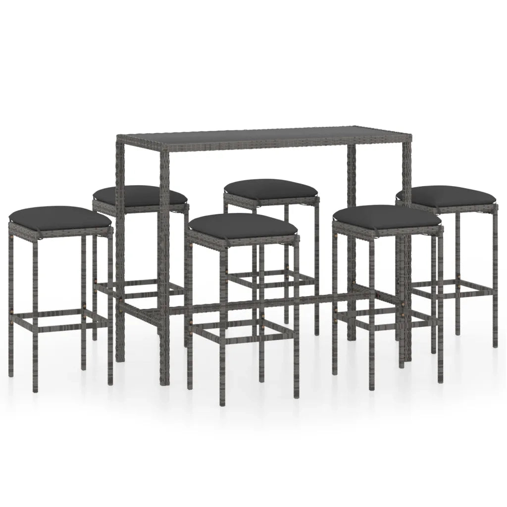 Set da Bar da Giardino 7 pz | Set Salotto da Giardino con Cuscini in Polyrattan Grigio