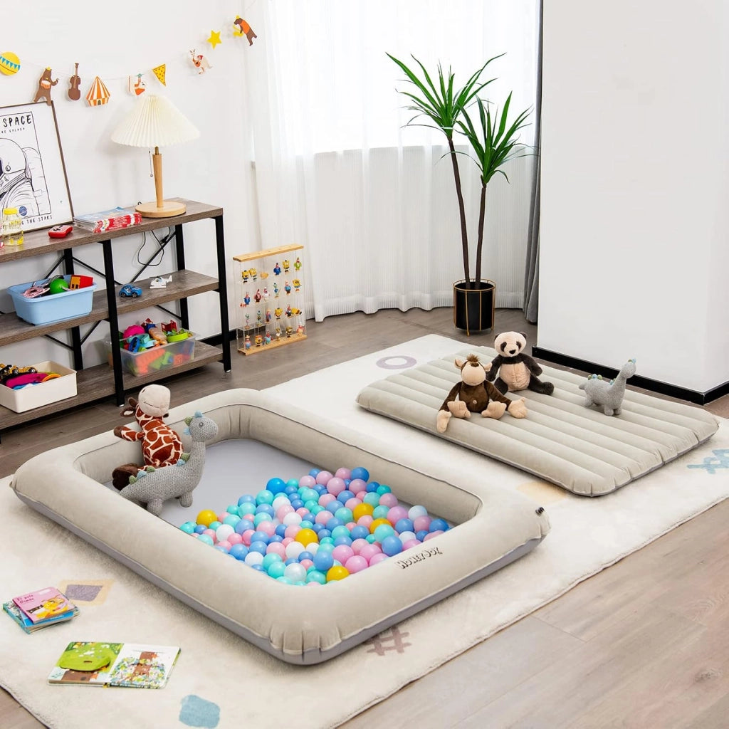 Letto Gonfiabile per Bambini in Viaggio, Set di Materasso Ad Aria Portatile con Pompa Elettrica, Letto Gonfiabile con Barriere Laterali Alte, 165x118x20 cm, Carico150 kg (Grigio)