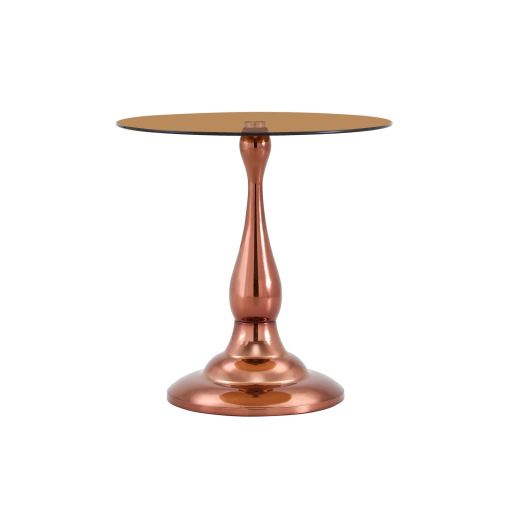 Tavolino rotondo in vetro temperato e metallo marrone; ? 50 cm