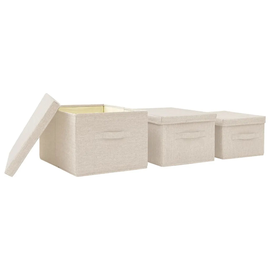 Set Scatole Portaoggetti Impilabili 3 pz in Tessuto Crema cod mxl 47954