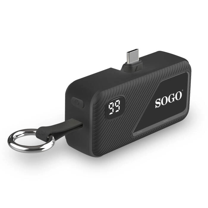Caricatore portatile 5000 mAh con connettori integrati USB-C e Lightning, display LED digitale, ricarica rapida - SOGO