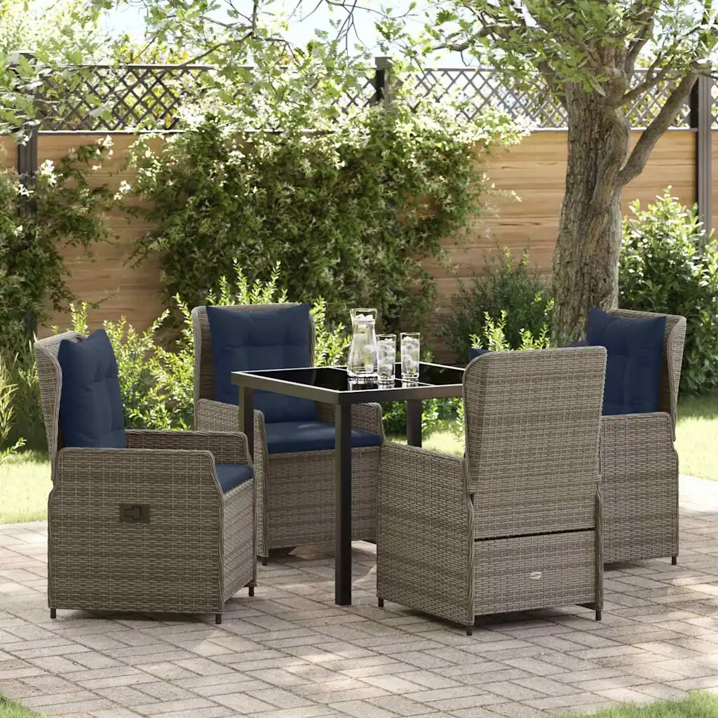 Set da Pranzo per Giardino 5 pcs Grigio Poly Rattan
