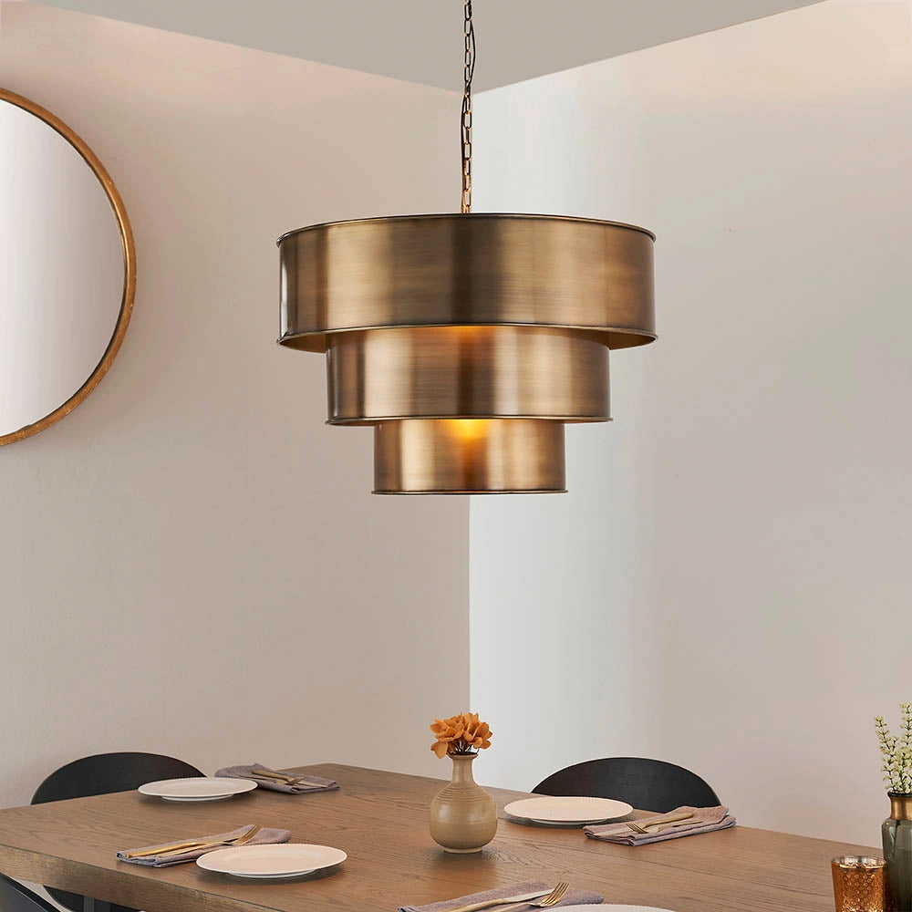 Lampada sospensione industriale ottone 3 cilindri E27 Endon