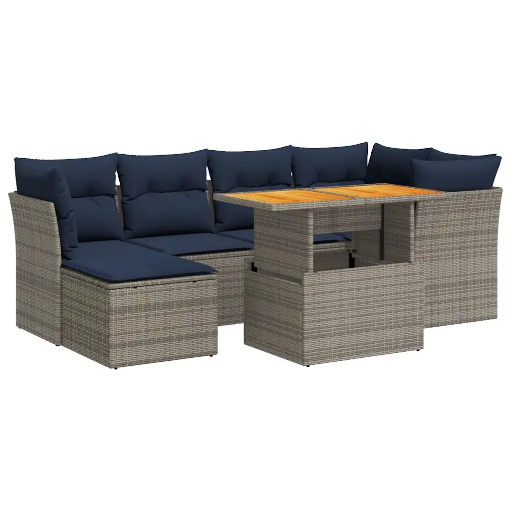 Set Divani da Giardino 7 pz con Cuscini Grigio in Polyrattan
