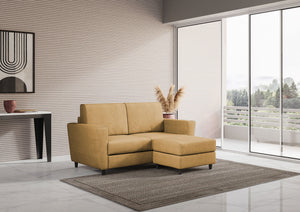 Divano 2 Posti con Pouf 152x155x85 cm Yasel in Tessuto Ocra