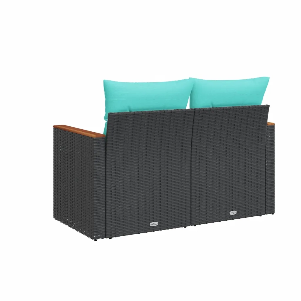 Divano da giardino con cuscini 2 posti nero in polyrattan