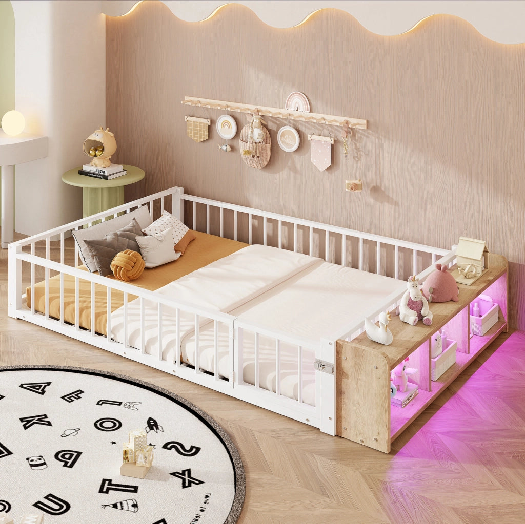 Letto per bambini in metallo con LED e vano 140x200 cm