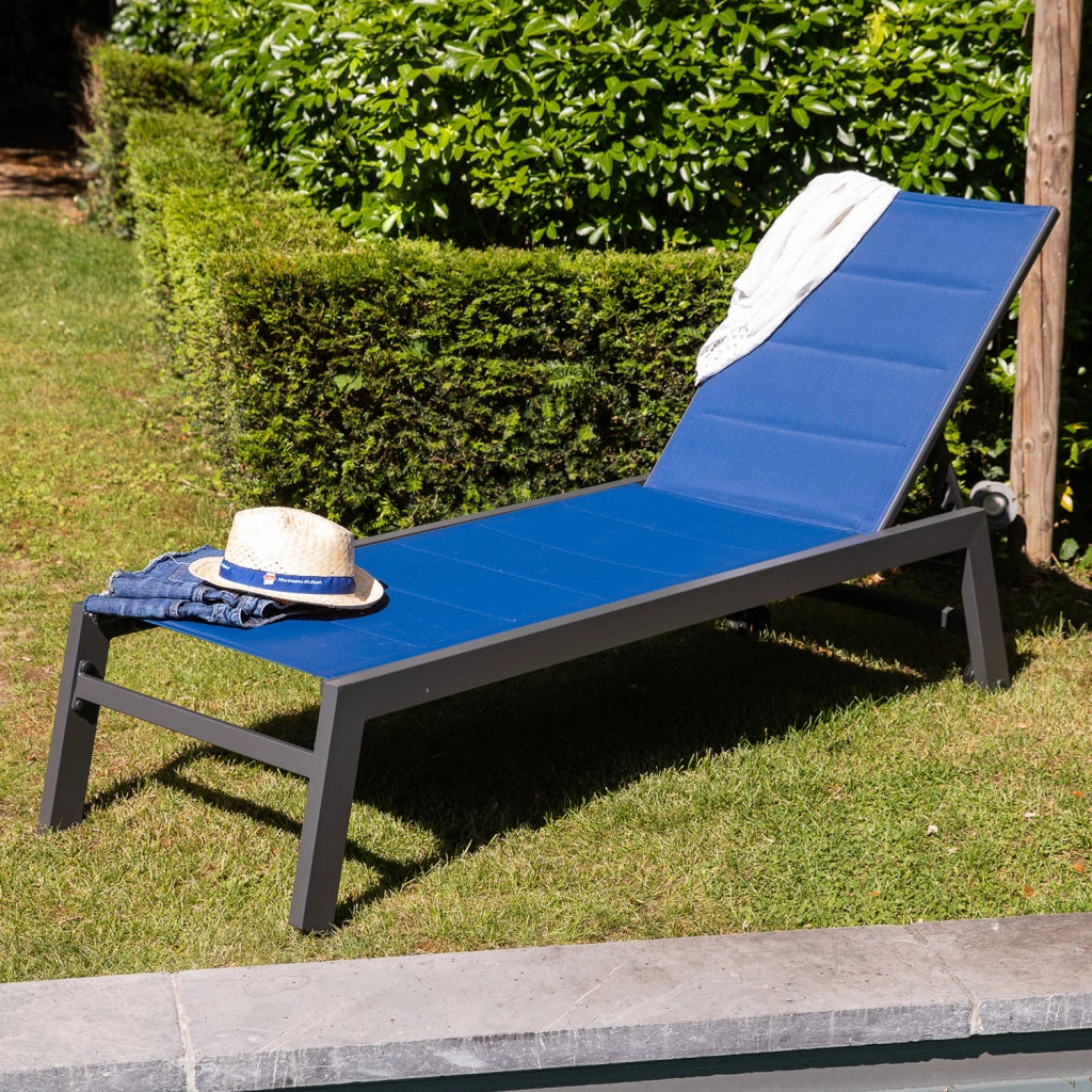Lettino BARBADOS in textilene blu scuro - alluminio antracite
