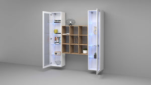 Parete attrezzata sospesa libreria in legno 2 vetrine bianche Vila WH