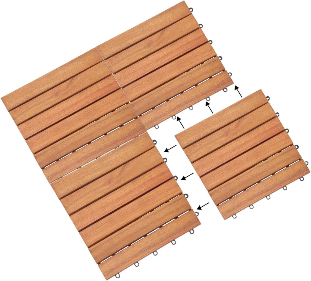 CASARIA Piastrelle in legno di eucalipto 33pz Certificato FSC Mattonelle 3m² sistema ad incastro 30x30cm giardino terrazza balcone piscina sauna pavimentazione