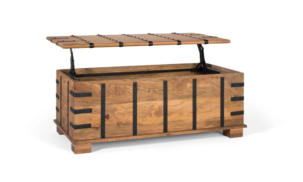 Tavolo baule realizzato in legno massello di mango