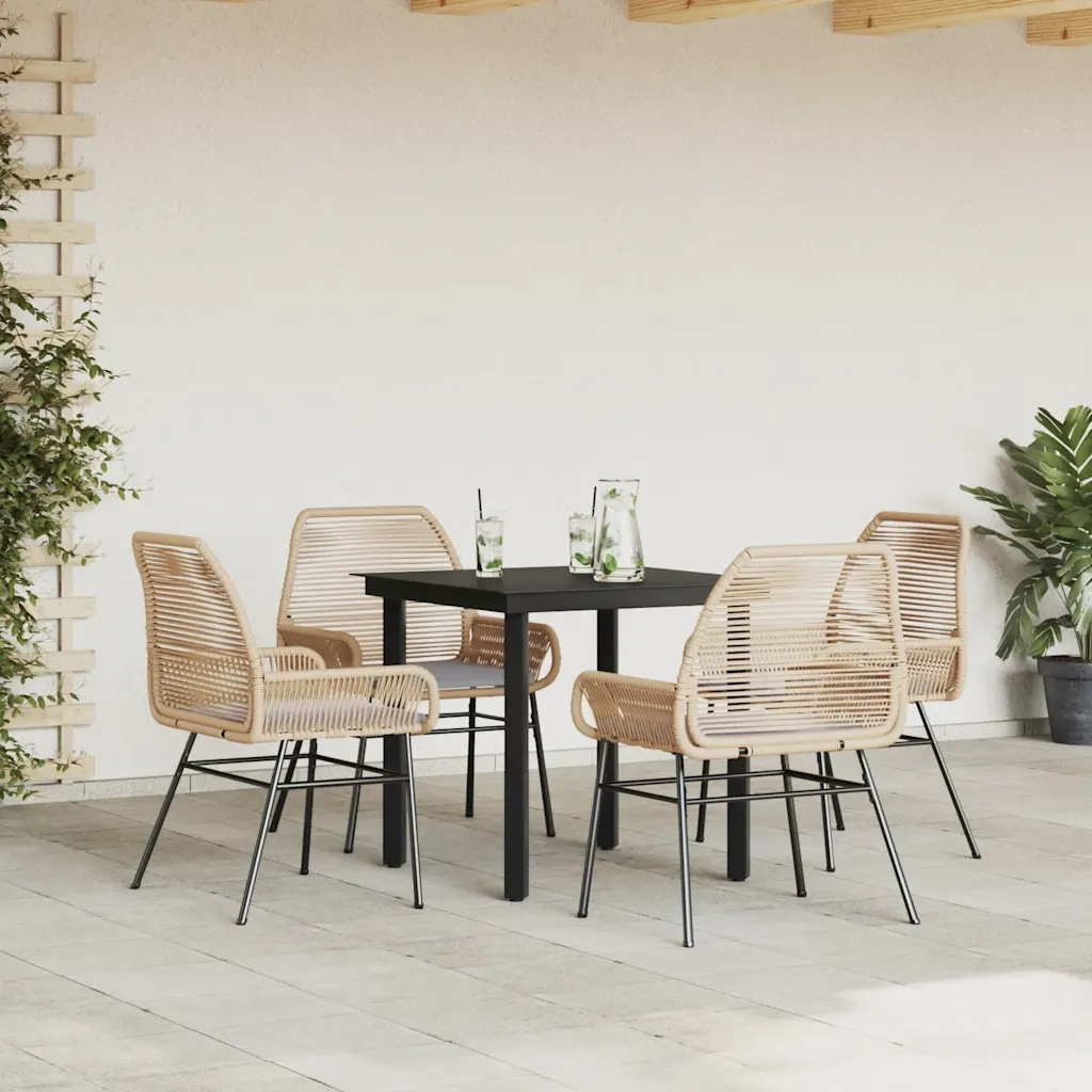 Set da Pranzo da Giardino 5pz | Set Salotto da Giardino con Cuscini Polyrattan Vetro