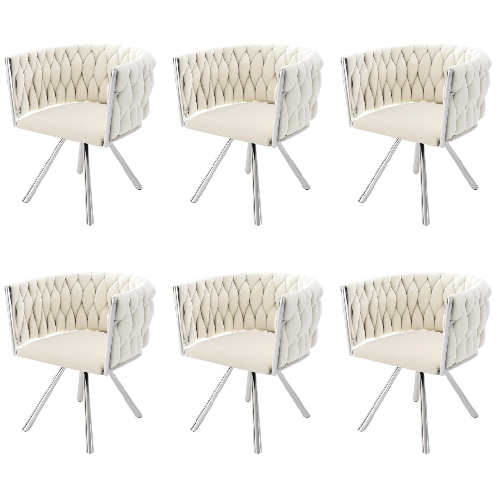 Set di 6 sedie da pranzo girevoli - con schienale ergonomico - in velluto beige e argento