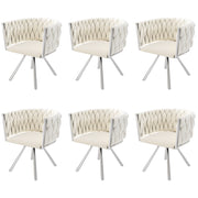 Set di 6 sedie da pranzo girevoli - con schienale ergonomico - in velluto beige e argento