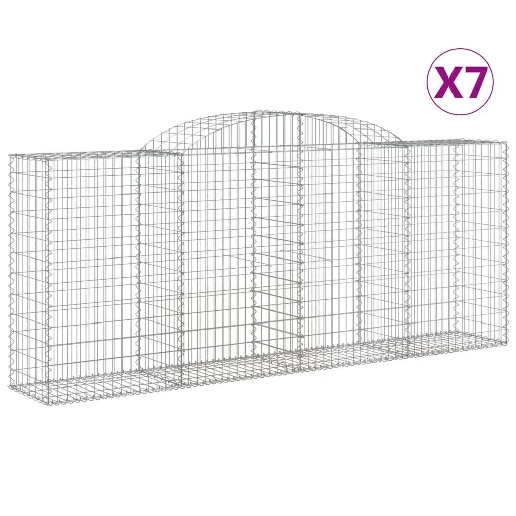 Cestini gabbioni recinzione a gabbia muro di contenimento ad arco 7 pezzi 300 x 50 x 120/140 cm ferro zincato argento 02_0041108