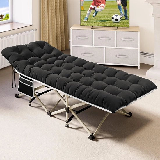 Campingletti pieghevoli per adulti, sostenibili, lettini da campeggio robusti con materasso extra spesso, tubi forti e spessi, letto da campo per ufficio di viaggio all'aperto, nero