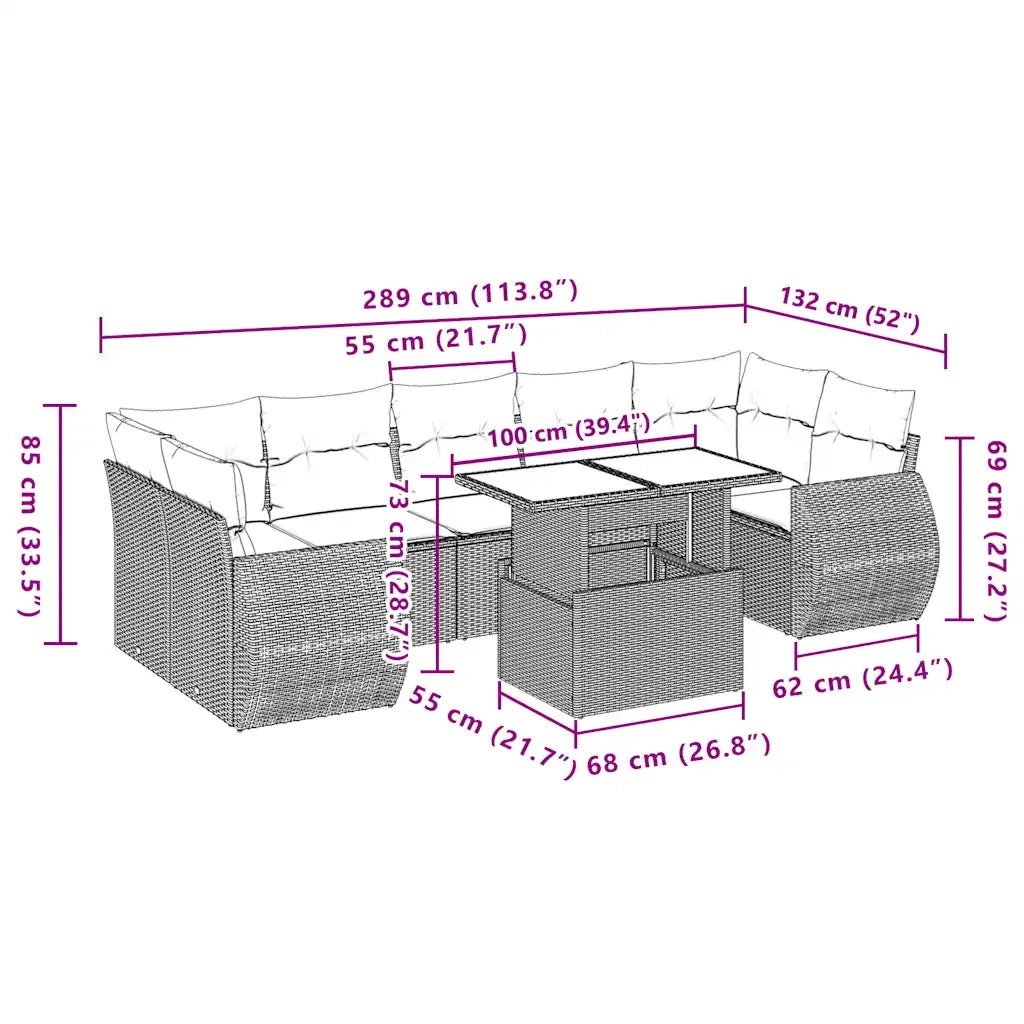 Set Divani da Giardino con Cuscini 8 pz Nero in Polyrattan