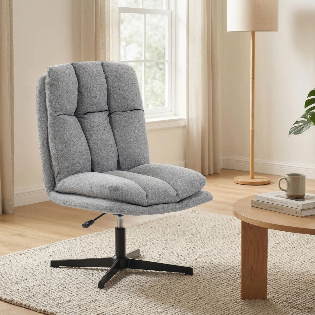 Poltrona Girevole Regolabile in Altezza ¨C Zephmum ¨C Tessuto Lino Grigio Chiaro Base Metallo