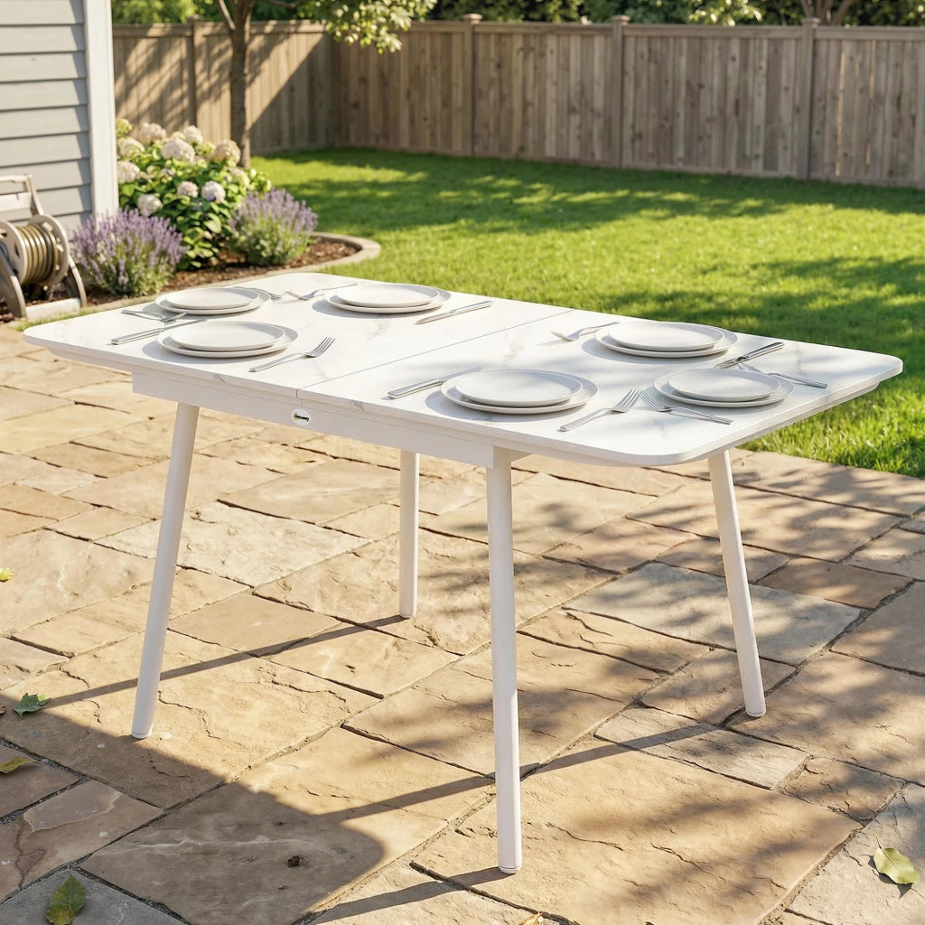 Tavolo da Giardino ¨C zephmum ¨C Bianco, Metallo, WPC, 140x80x75cm