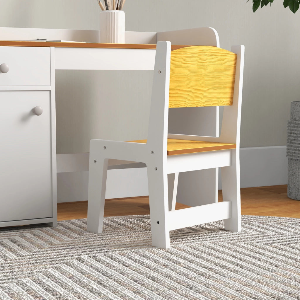 EasyComfort Banco Scuola e Sedia per Bambini da 3-6 Anni con Cassetto e Armadietto in Legno Bianco