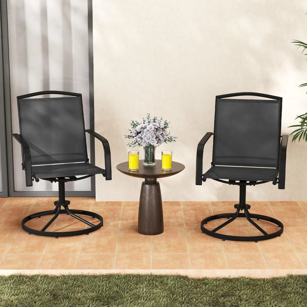 Set di 2 sedie a dondolo girevoli, poltrone con schienale alto, braccioli e tessuto traspirante, telaio in metallo, carico fino a 150 kg, sedie per patio, giardino, terrazza (nero)