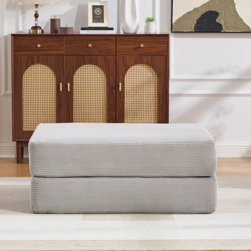 Pouf pieghevole modulare con funzione letto e schiuma ad alta densità, rivestimento in velluto a coste grigio chiaro