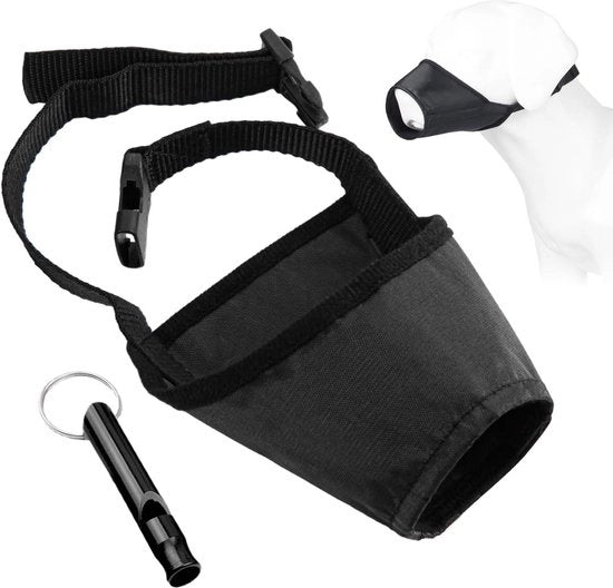 Maschera per cani - maschera per cani regolabile con fischietto - guaina di sicurezza respirabile per cani - guaina di morsa anti-bite - impermeabile - nero .
