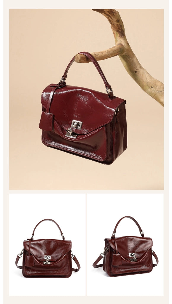 Borsa a tracolla da donna in vera pelle, modello tote/hobo, colore rosso.