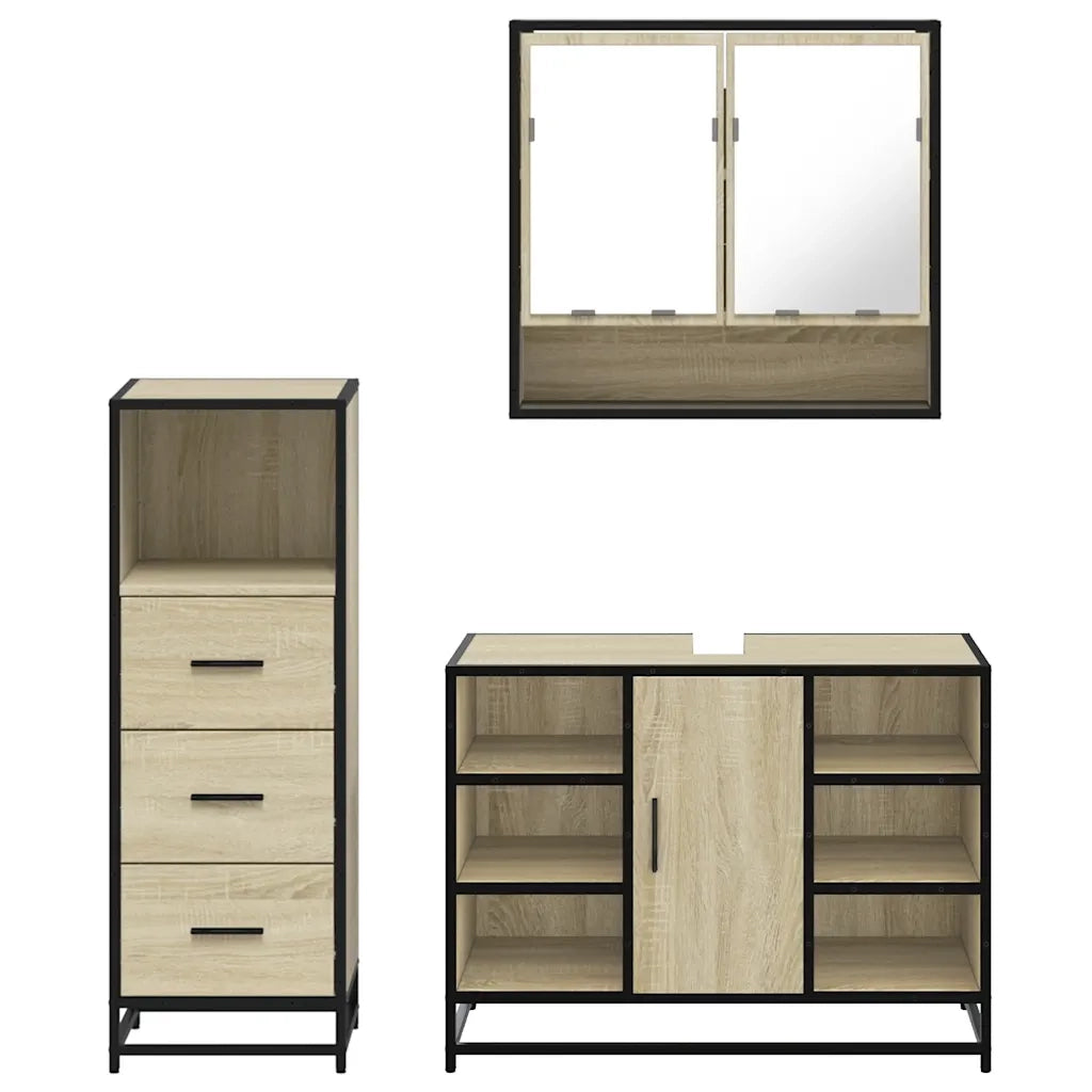 Set Mobili da Bagno 3 pz Rovere Sonoma in Legno Multistrato