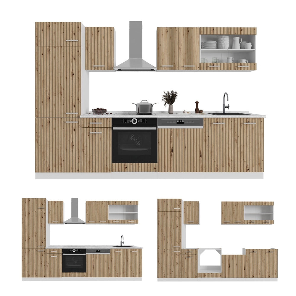 Cucina componibile R-Line Rovere artigianale/Bianco 300 cm, PL Rovere Vicco