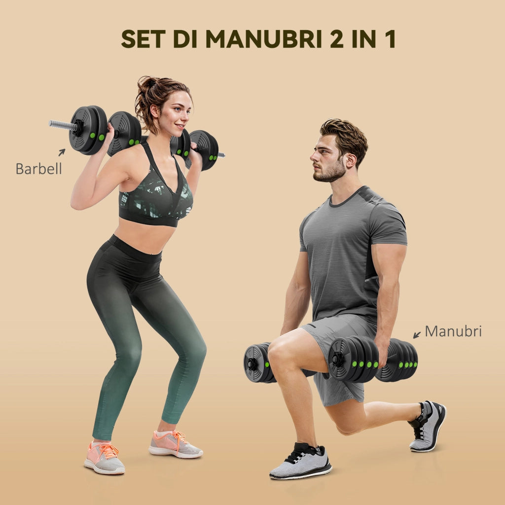 Bilanciere con 2 Manubri Convertibili ¨C Zephmum ¨C Nero, 30 kg