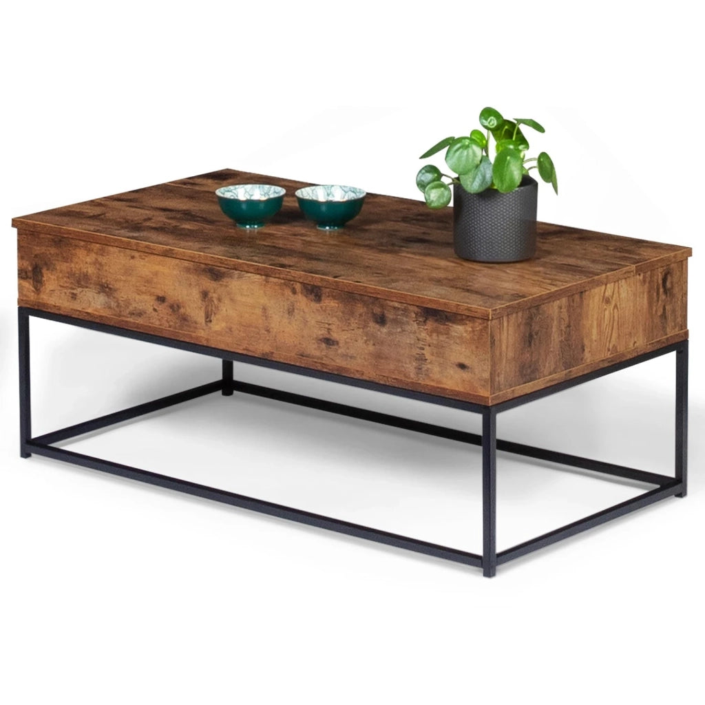 IDMarket - Tavolino DAYTON con piano sollevabile, effetto invecchiato, design industriale