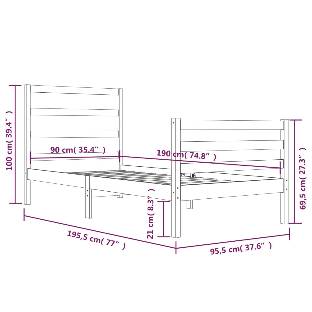 Giroletto-Struttura Letto Bianco in Legno Massello di Pino 90x190 cm Single 922663