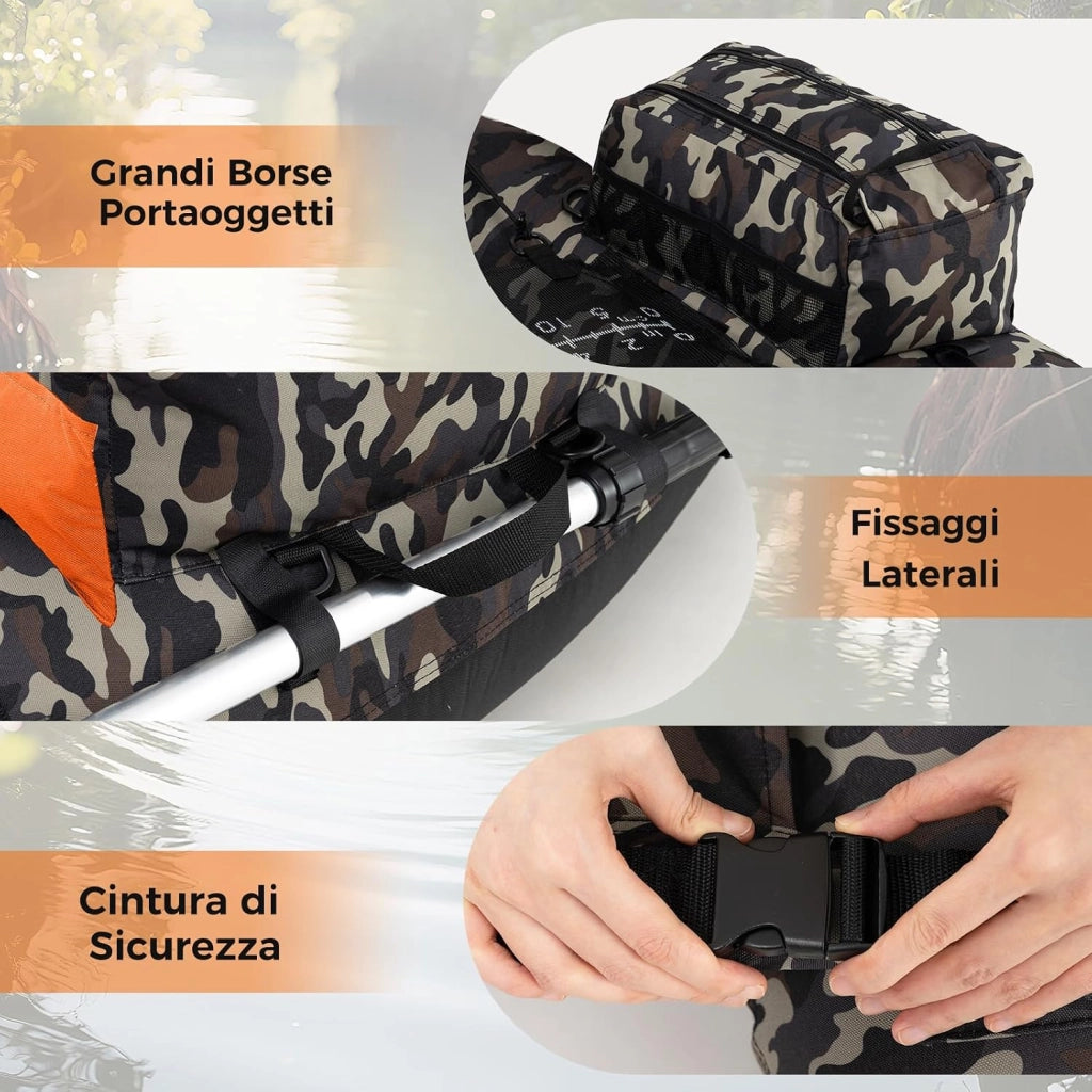 Galleggiante da Pesca Gonfiabile, Barca da Pesca Portatile con Spallacci, Pompa Manuale, Remi, Pinne, Supporto per Canna da Pesca, Righello per Pesci e Spazi di Stoccaggio, Portata 150 kg