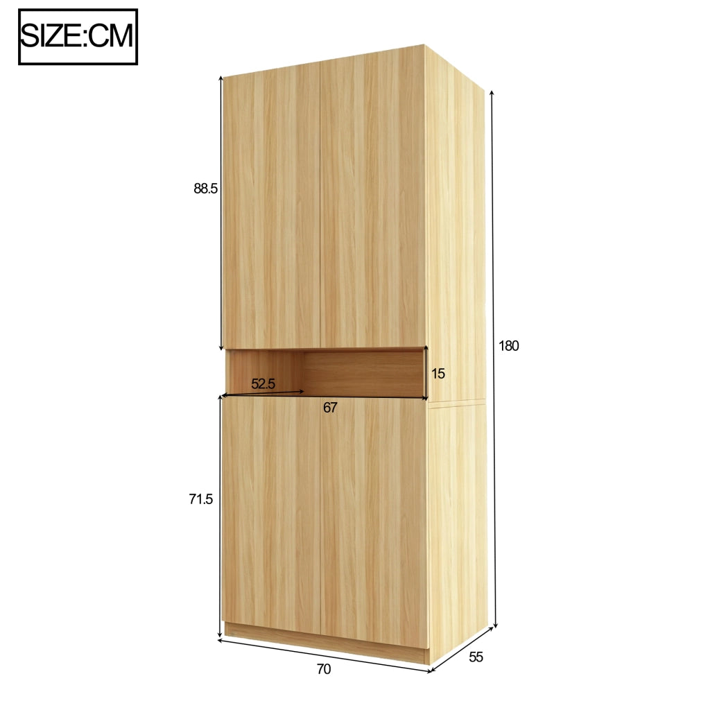 Armadio con vano LED e ampio spazio interno in MDF color legno 70 × 55 × 180 cm